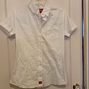 Y2K NEW DICKIES WHITE TAILORED BLOUSE BUTTON DOWN SHIRT CRISP PREPPY